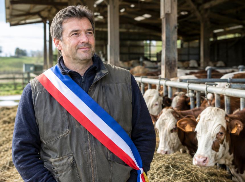 maire devant un élevage de bovins